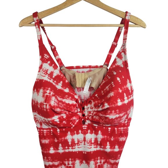 Cacique Swim Tankini Red White 40DD Adjustable Strap Underwire Bra Top Tie Dye - Picture 2 of 11